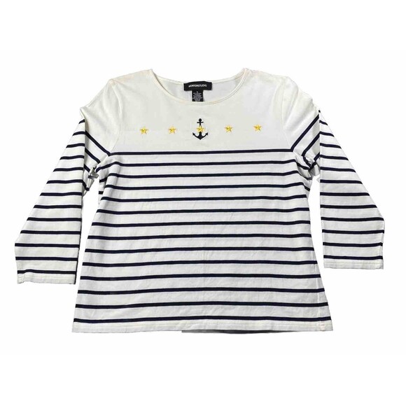 NORTONSTUDIO women Top Striped With Embroidered Anchor And Stars Size S. Stretch - Picture 1 of 4